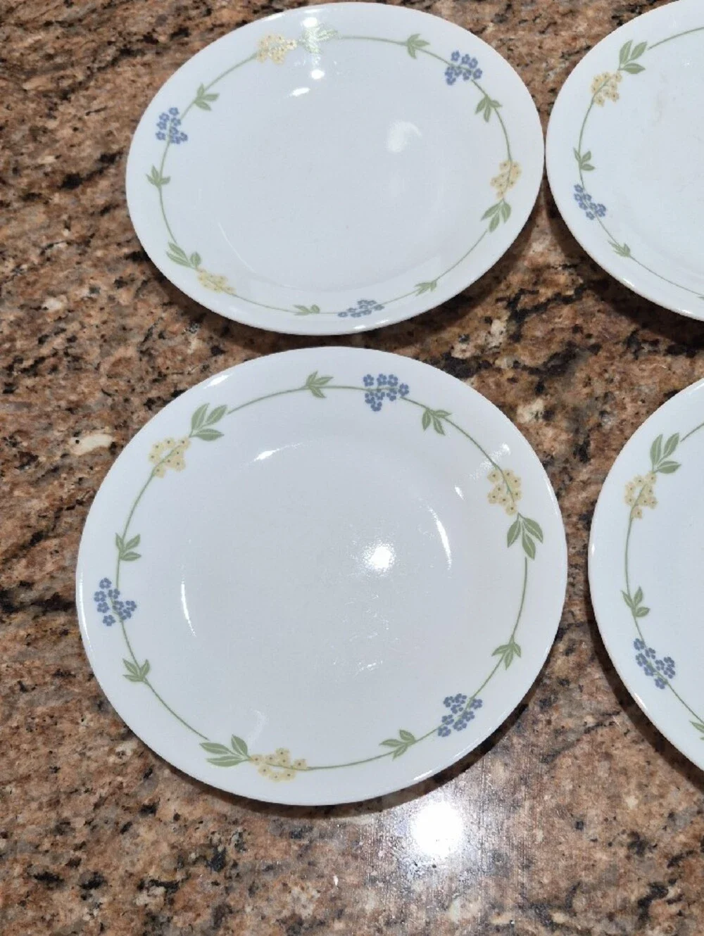 Corelle Secret Garden Dinnerware with Green Leaves and Blue & Yellow Flowers